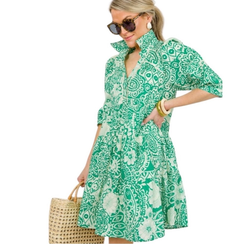 Umgee Green Floral Paisley Mini Dress